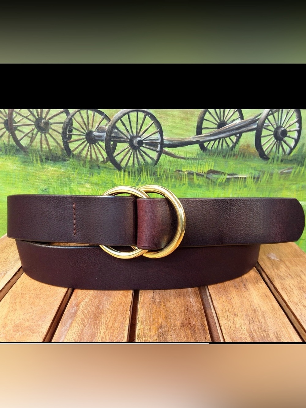 Cape Cod Leather brown belt with two brass O rings. Size 36